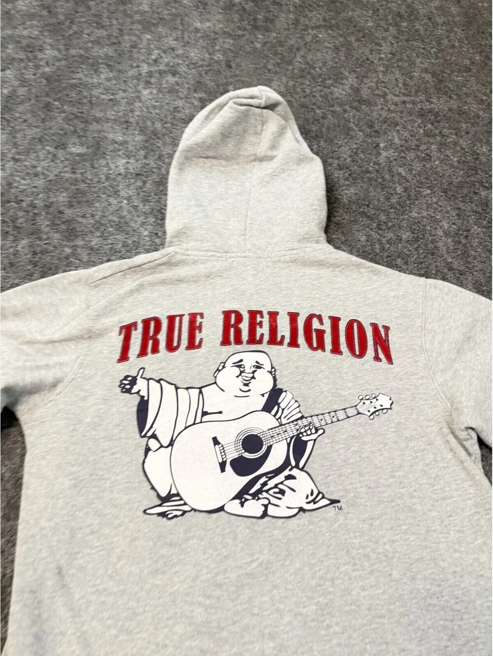 True Religion Men's L Pullover Hoodie Gray Large Heritage Buddha Graphic